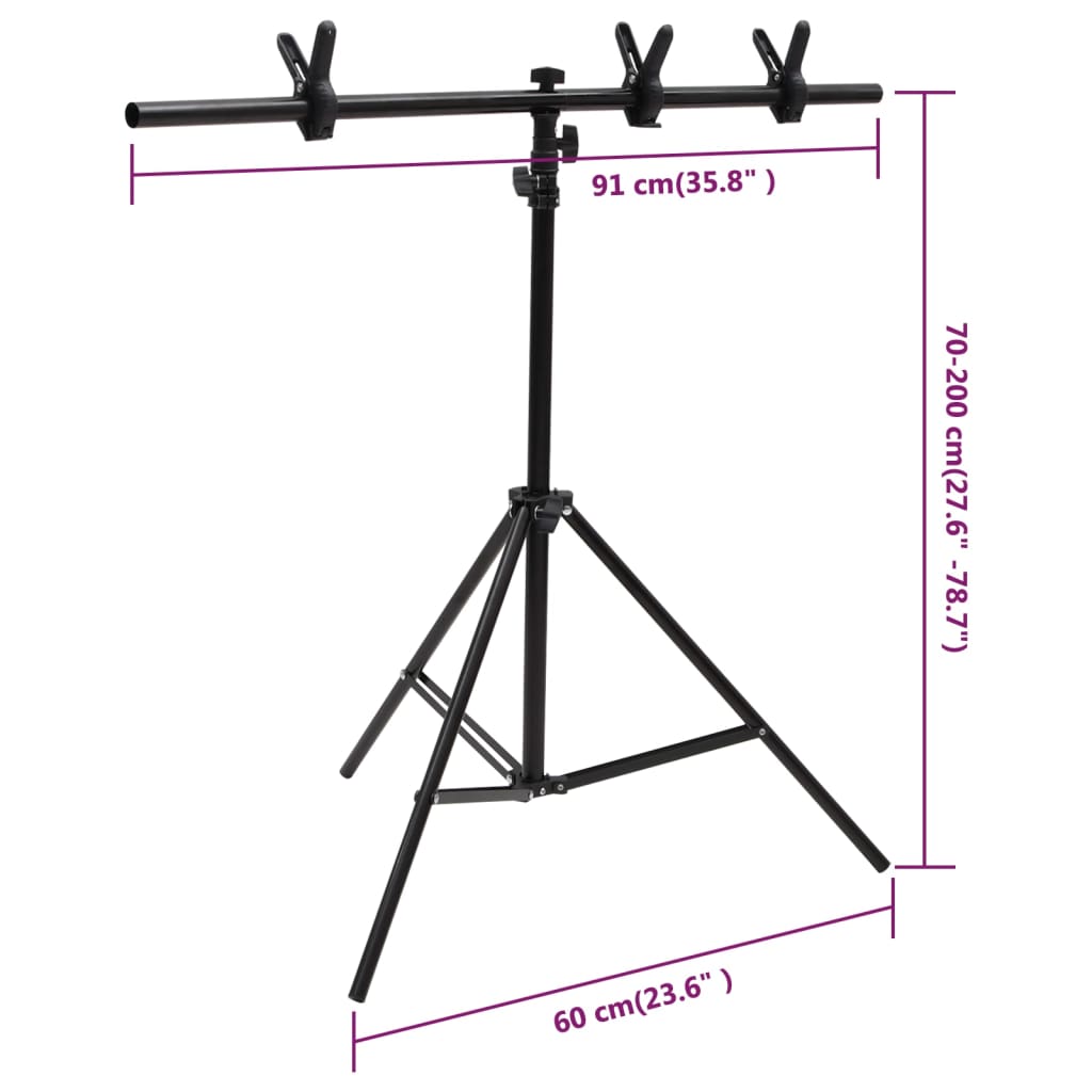 vidaXL Background Support T-shaped 91x60x(70-200) cm black