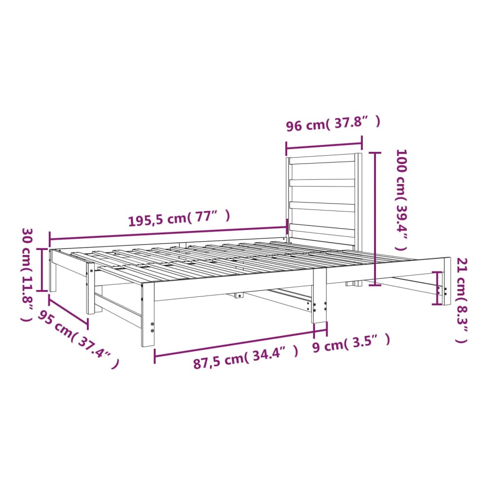 vidaXL Slaapbank uitschuifbaar massief grenenhout 2x(90x190) cm