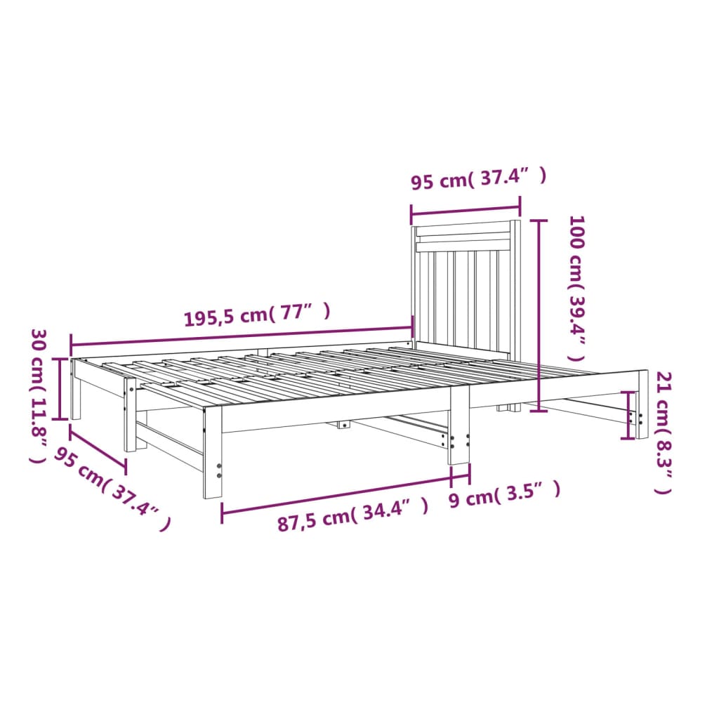 vidaXL Slaapbank uitschuifbaar massief grenenhout 2x(90x190) cm