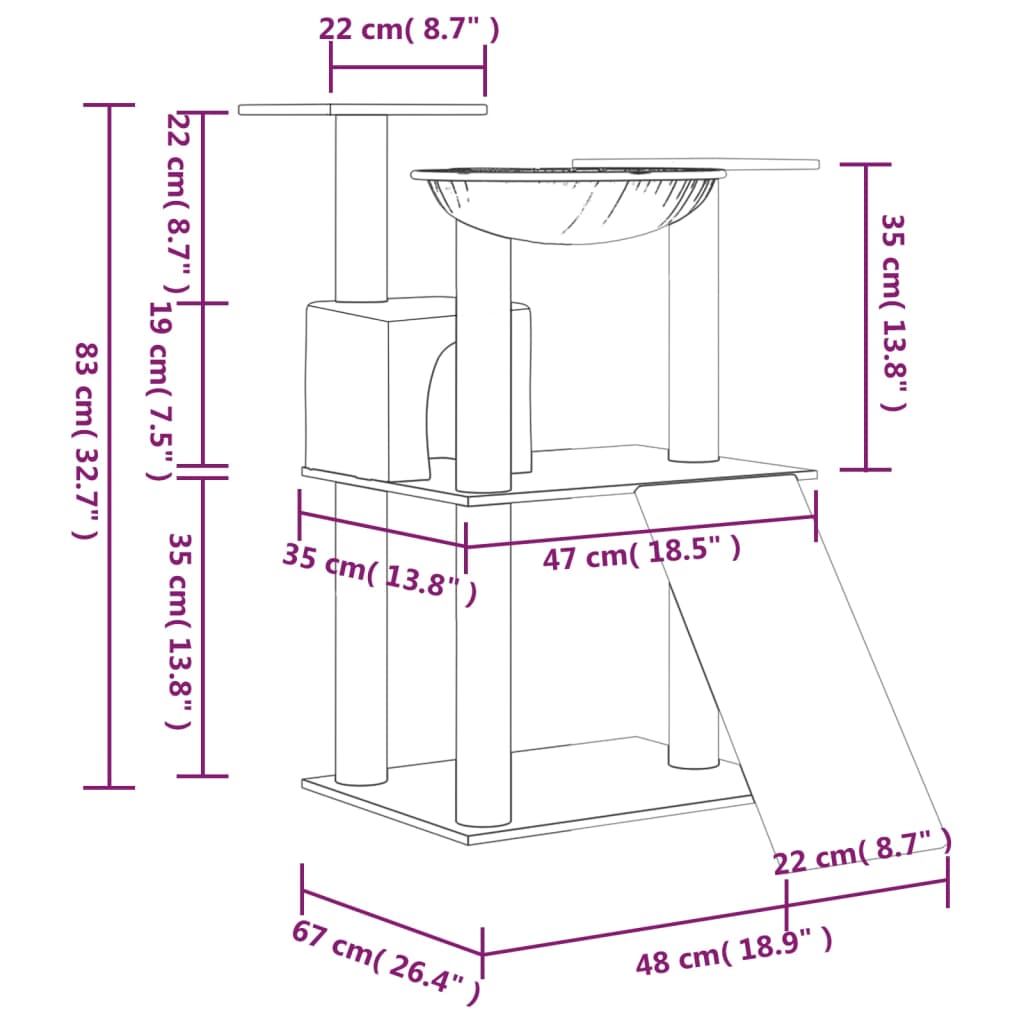 vidaXL Cat Tree with Sisal Scratching Posts 83 cm Light Grey