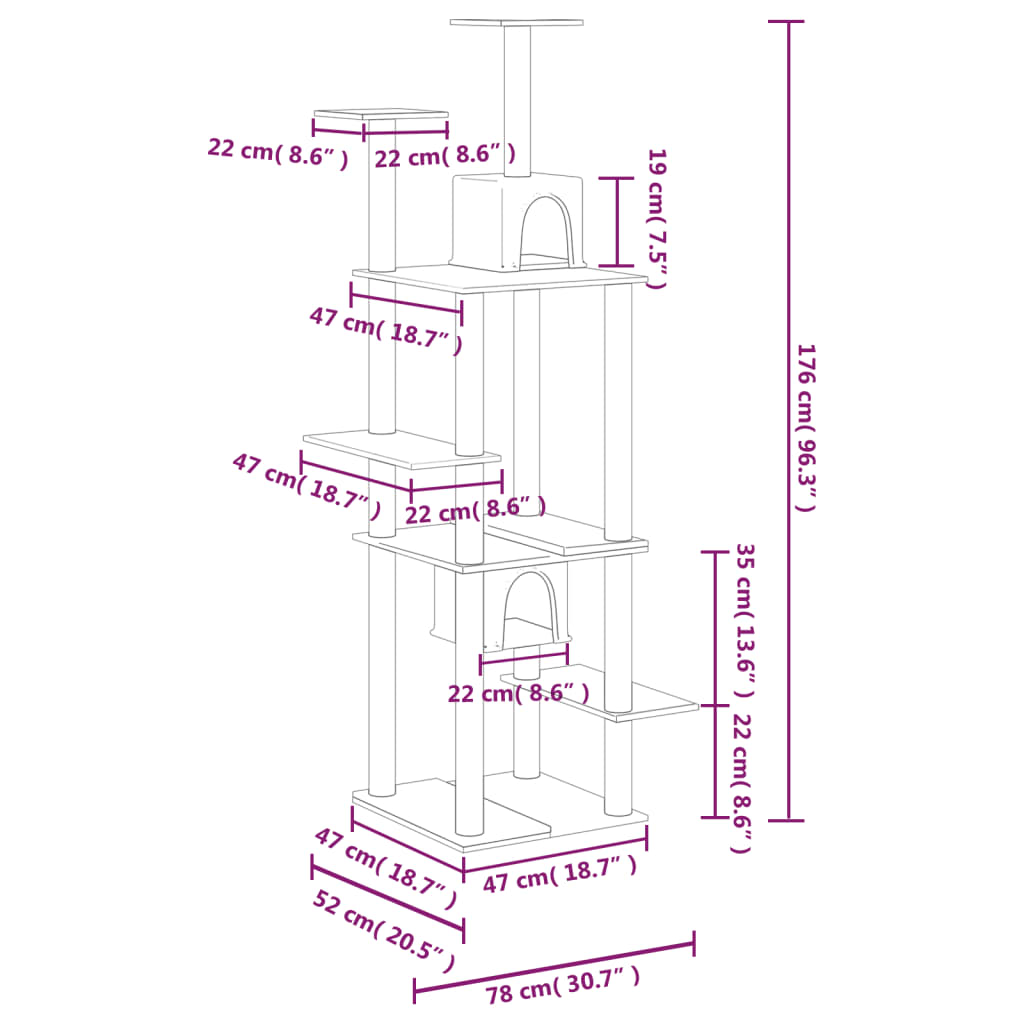 vidaXL Cat Tree with Sisal Scratching Posts 176 cm Cream