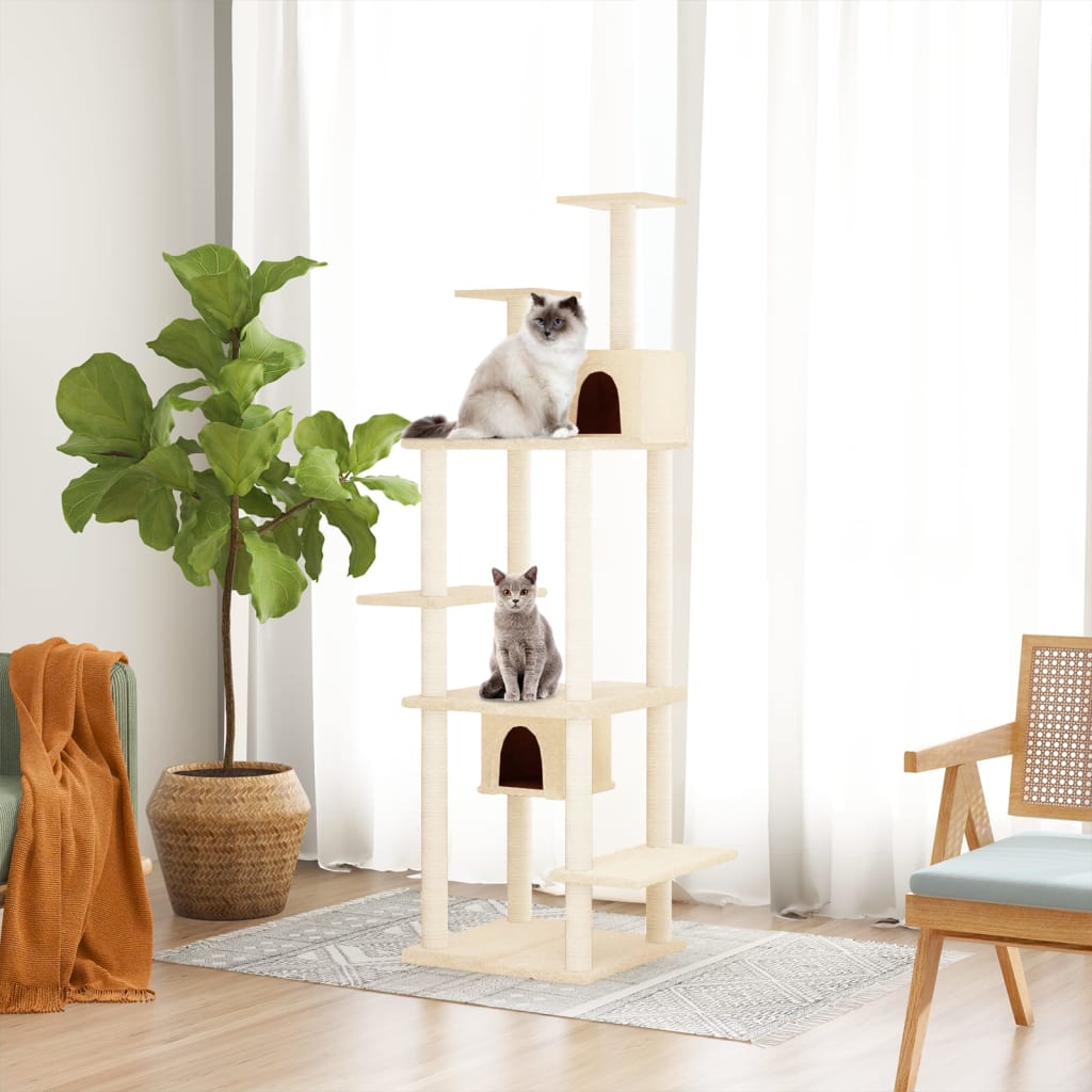 vidaXL Cat Tree with Sisal Scratching Posts 176 cm Cream