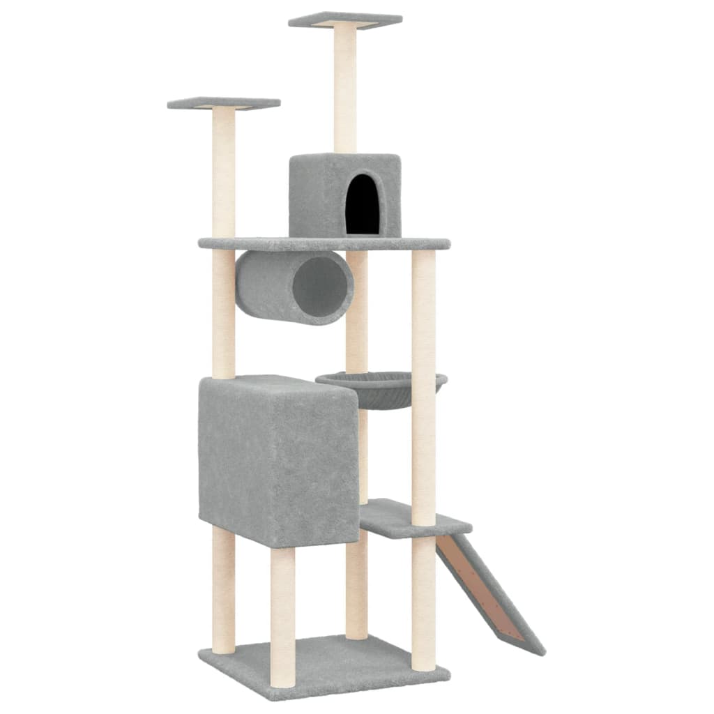 vidaXL Cat Tree with Sisal Scratching Posts 168 cm Light Grey