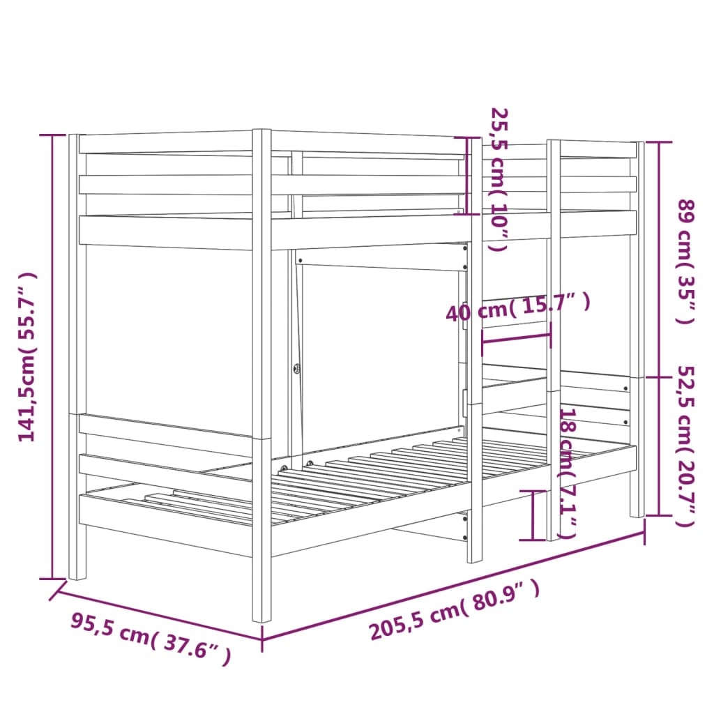 vidaXL Bunk Bed Frame without Mattress Solid Pine Wood 90x200 cm