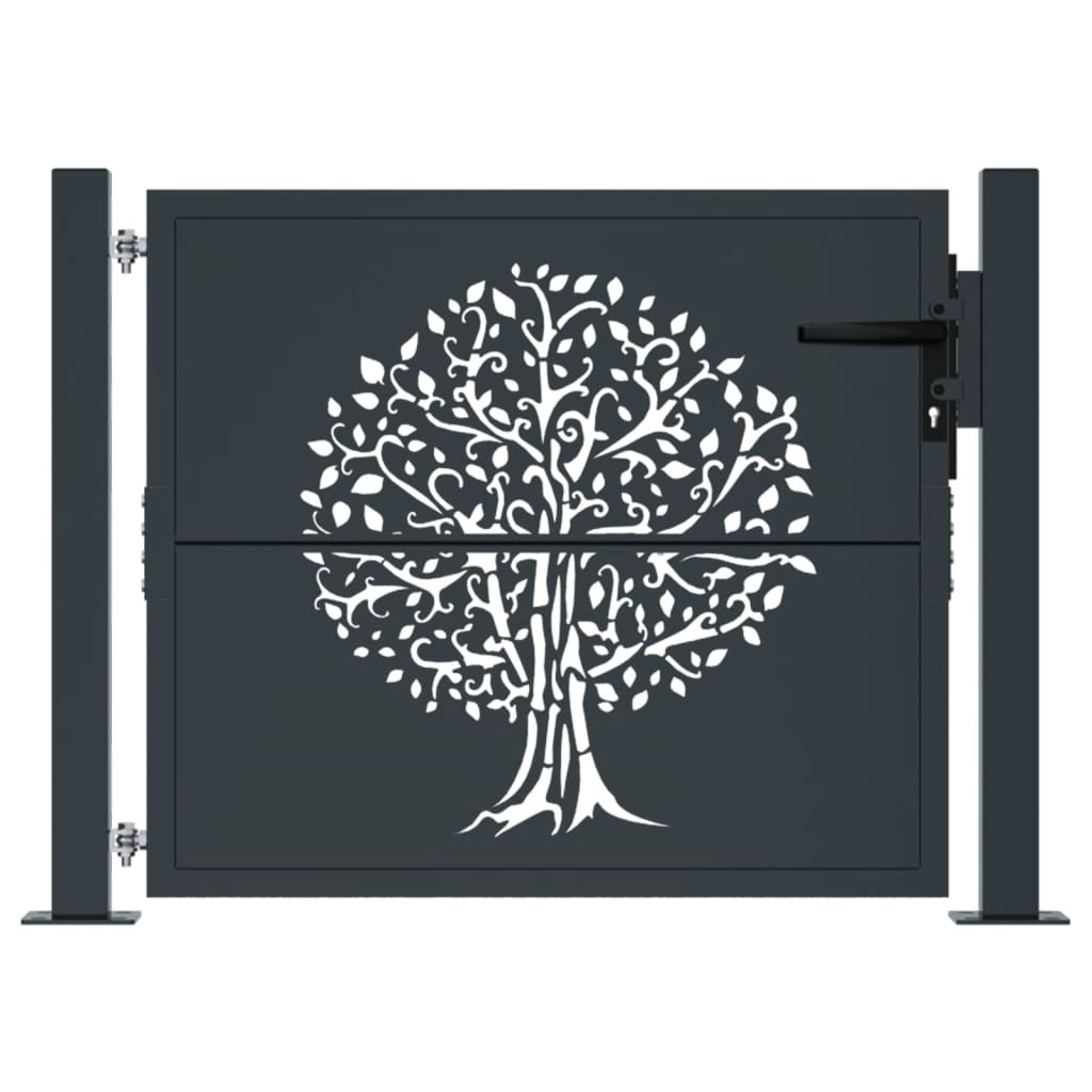 vidaXL Gate 100x75 cm with Tree Design Steel Anthracite