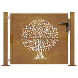 vidaXL Gate 100x75 cm Tree Design Corten Steel