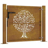 vidaXL Gate 100x75 cm Tree Design Corten Steel