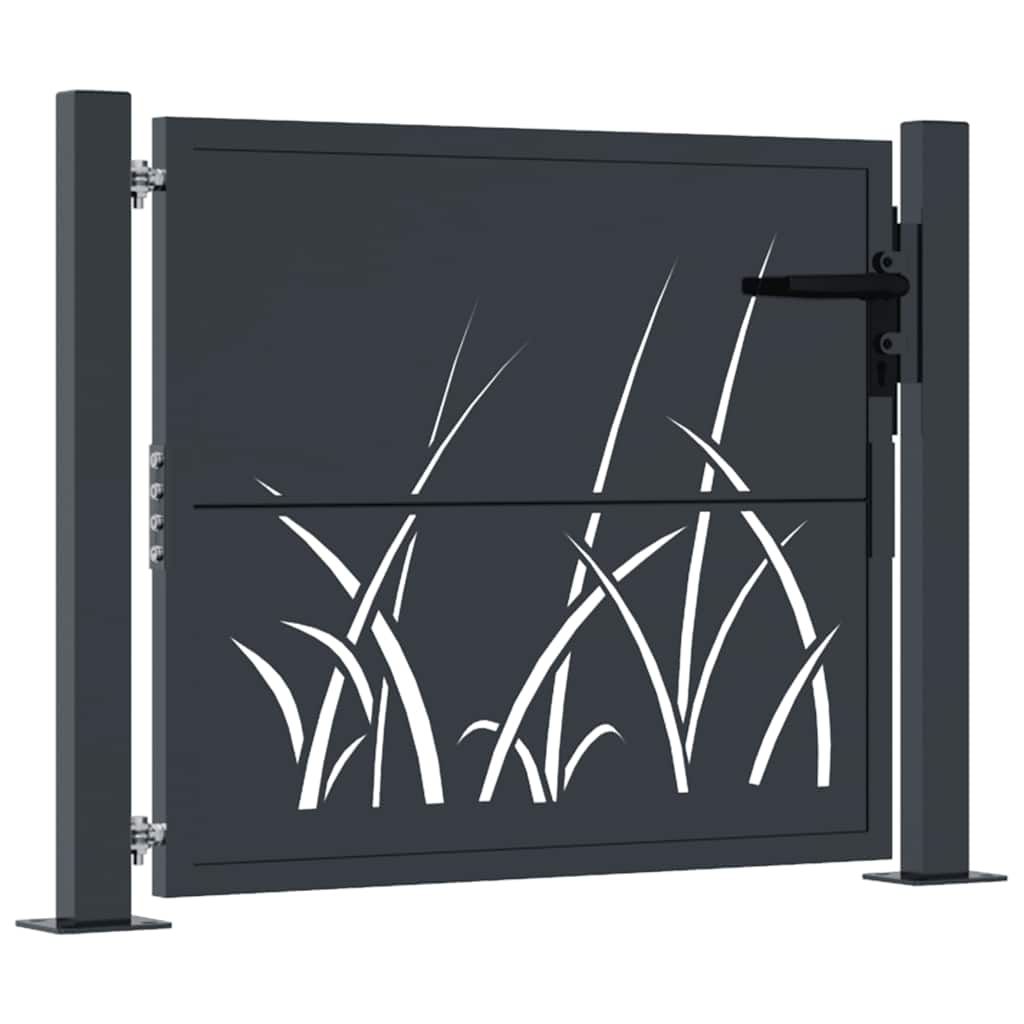 vidaXL Gate with Grass Design 100x75 cm Steel Anthracite