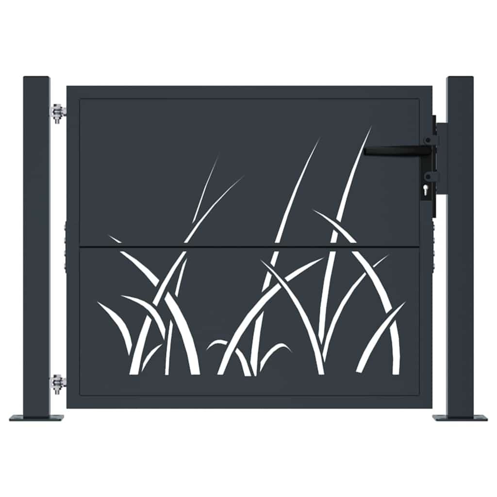 vidaXL Gate with Grass Design 100x75 cm Steel Anthracite