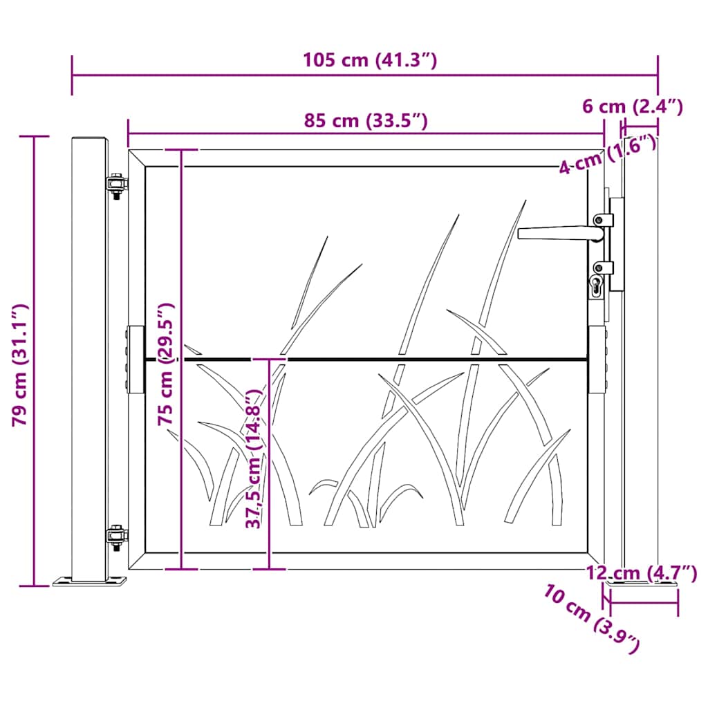 vidaXL Gate grass design 100x75 cm corten steel