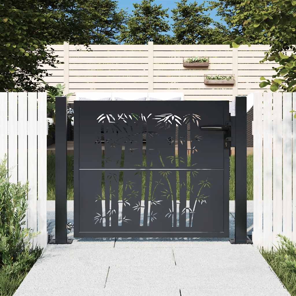 vidaXL Poort met bamboe-ontwerp 100x75 cm staal antracietkleurig