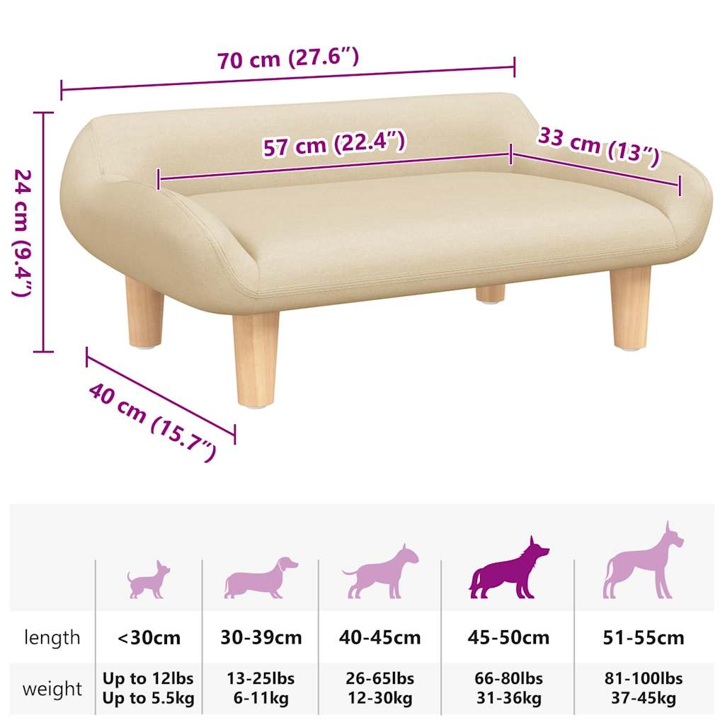 vidaXL Dog Bed 70x40x24 cm fabric cream