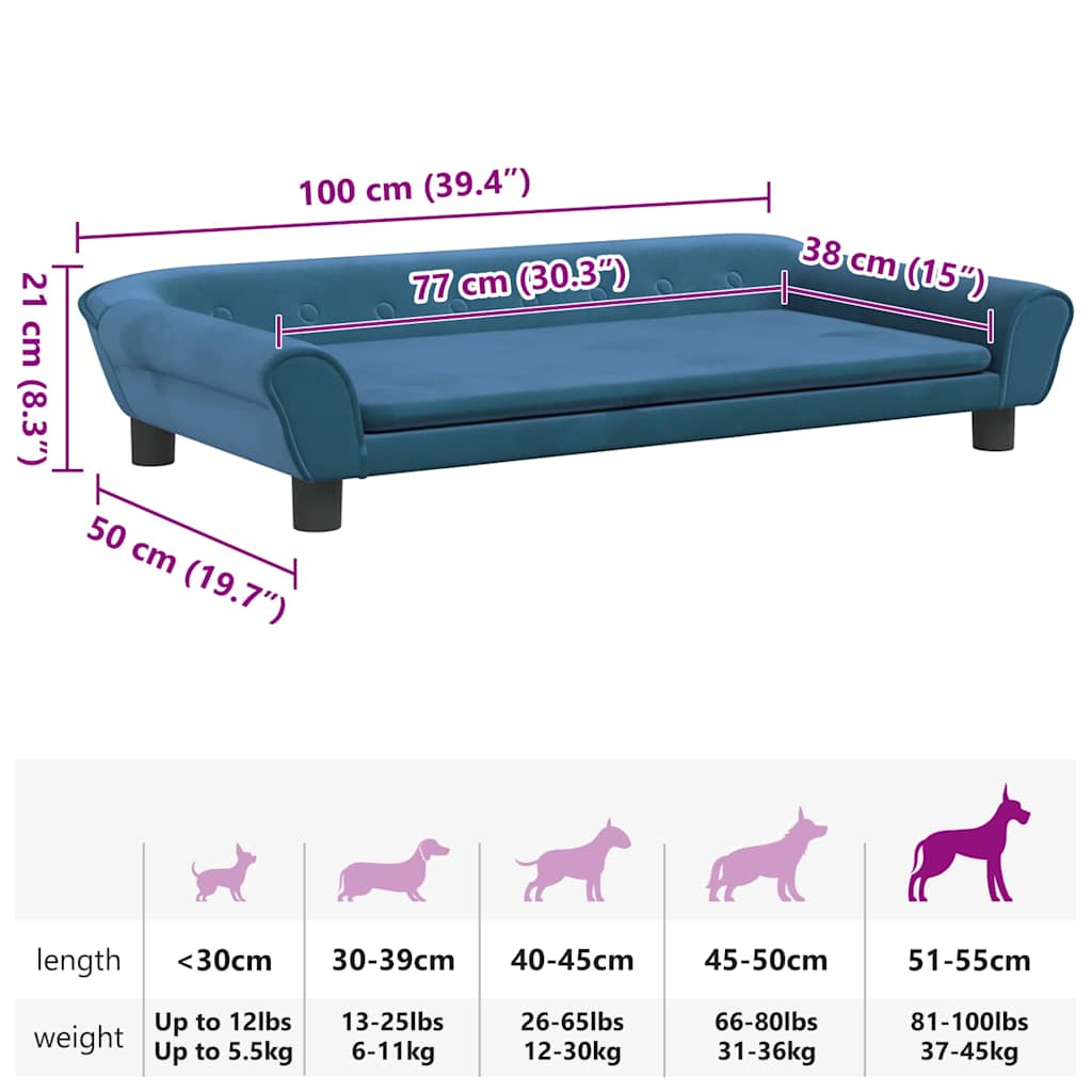 vidaXL Dog bed 100x50x21 cm velvet blue