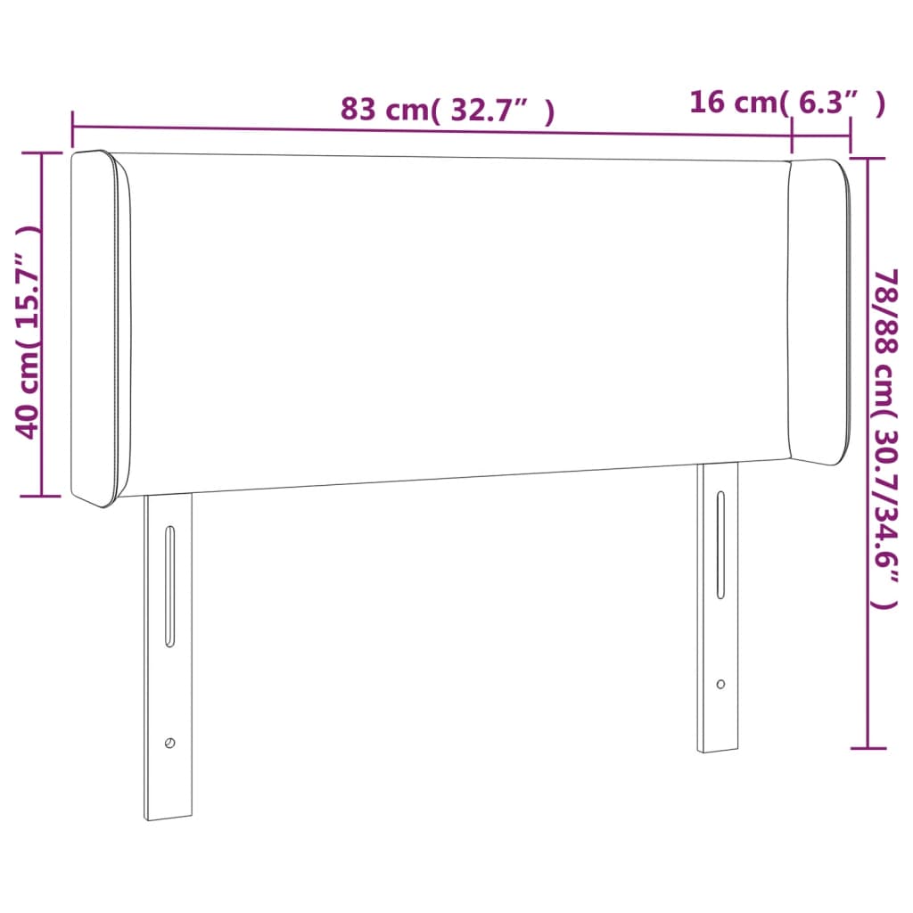 vidaXL Headboard with Edges 83x16x78/88 cm Velvet Light Gray