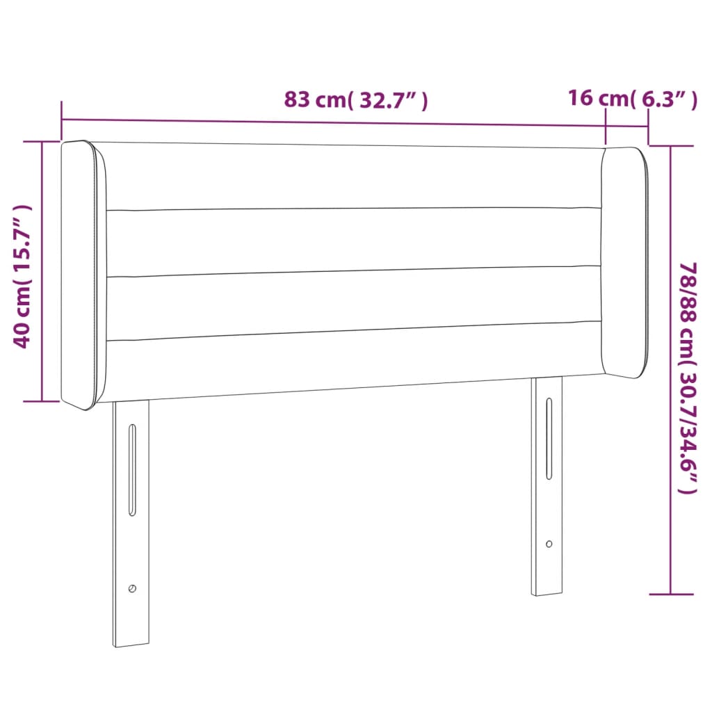 vidaXL Hoofdbord met randen 83x16x78/88 cm fluweel lichtgrijs