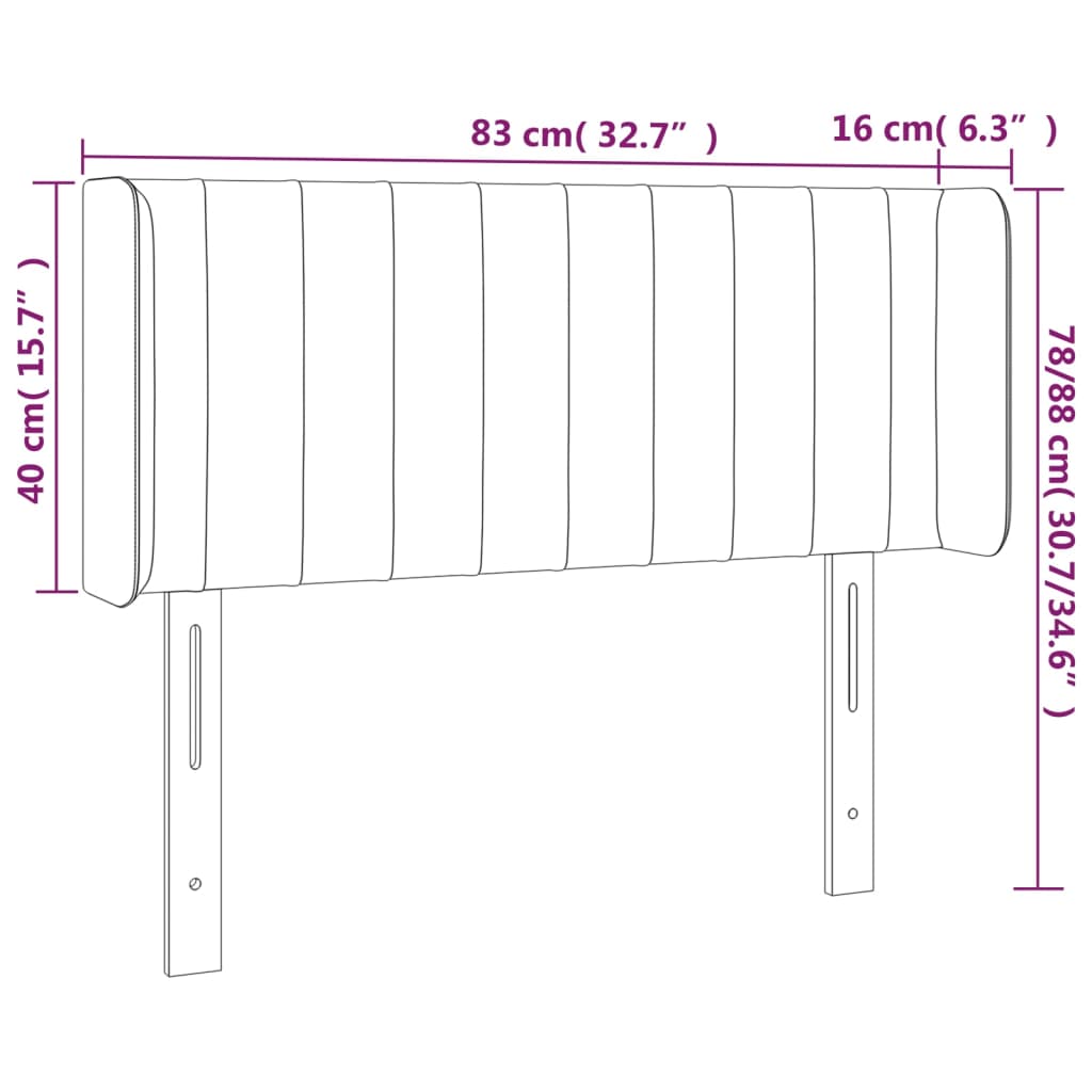 vidaXL Hoofdbord met randen 83x16x78/88 cm fluweel lichtgrijs