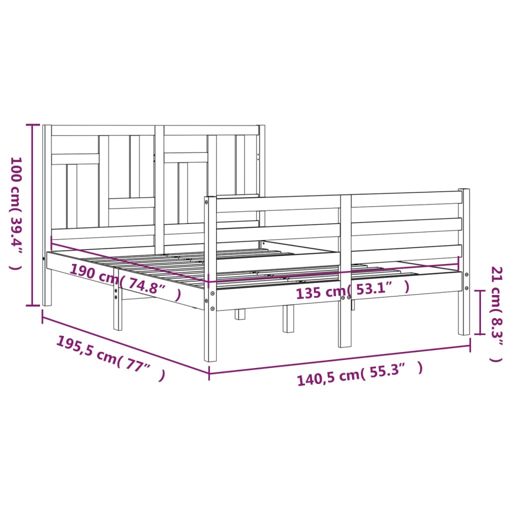 vidaXL Bed Frame with Headboard Solid Wood
