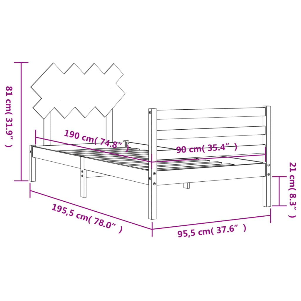 vidaXL Bed Frame with Headboard Solid Wood