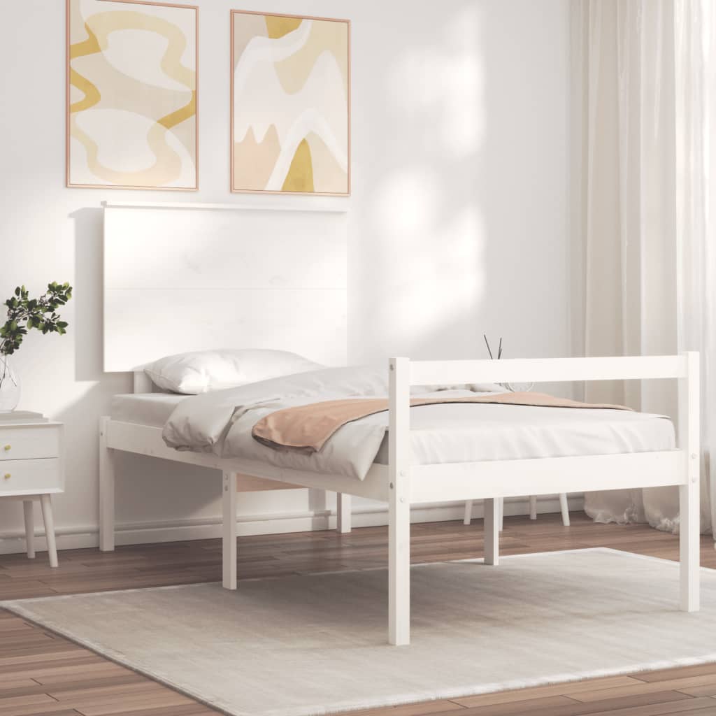 vidaXL Senior Bed with Headboard Solid Wood White