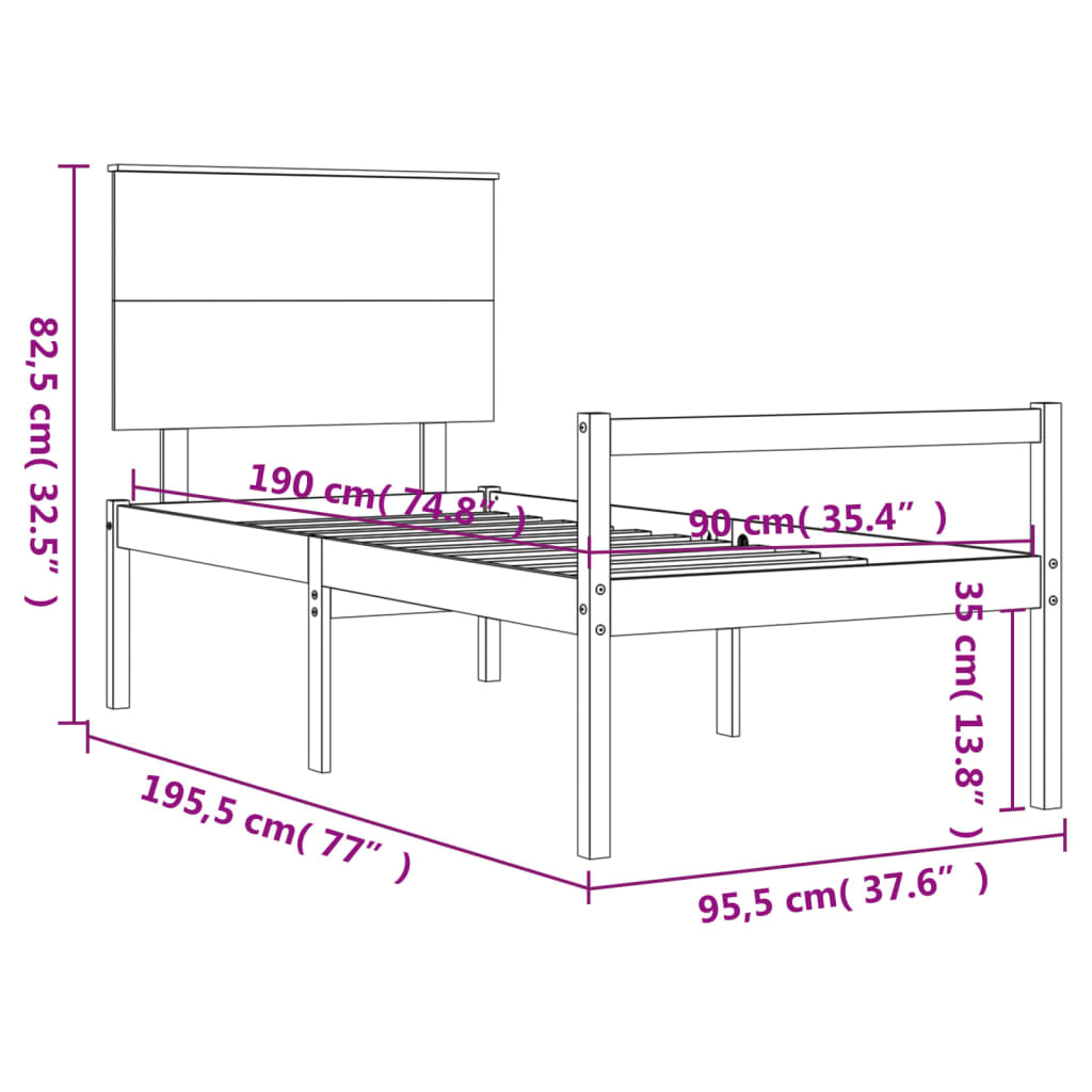 vidaXL Senior Bed with Headboard Solid Wood White