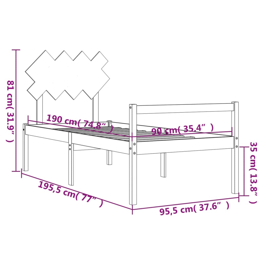 vidaXL Solid Wood Senior Bed with Headboard