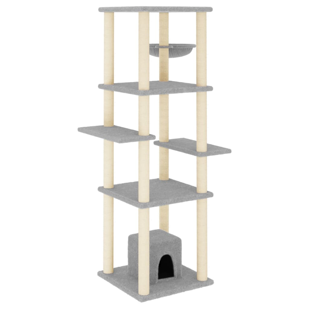 vidaXL Cat Tree with Sisal Scratching Posts 154 cm Light Grey