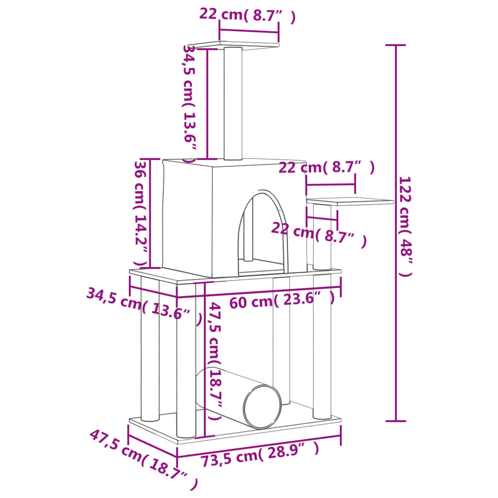 vidaXL Cat tree with sisal scratching posts 122 cm cream
