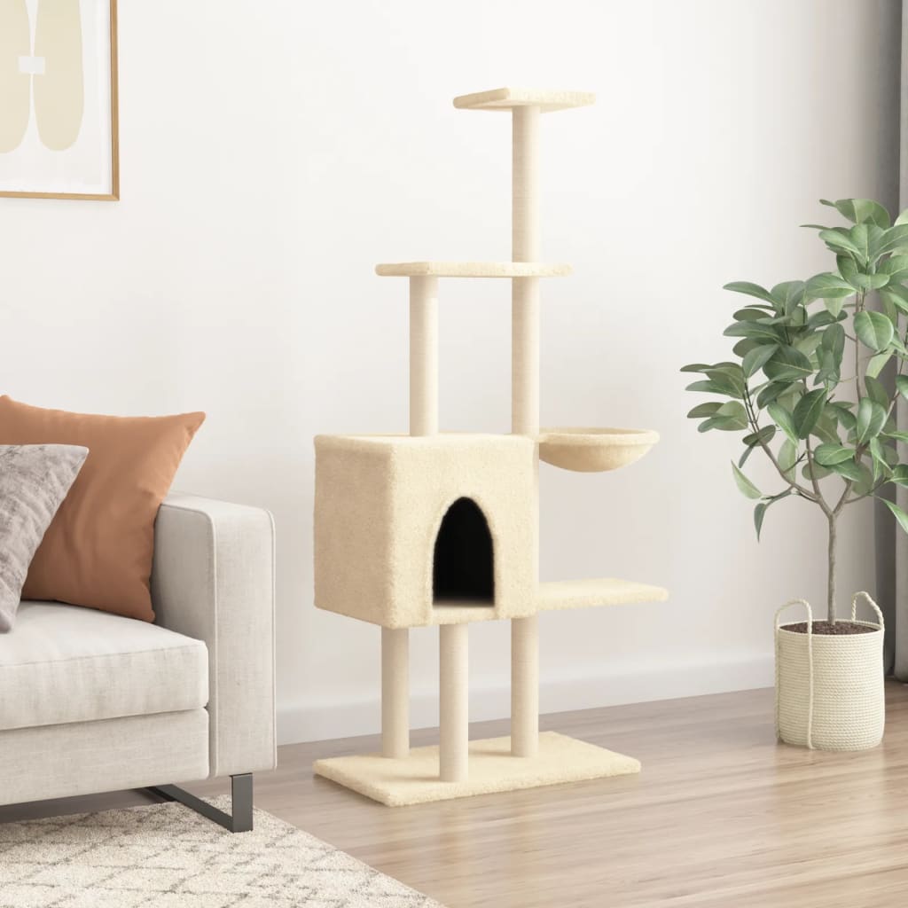 vidaXL Cat Tree with Sisal Scratching Posts 145 cm Cream