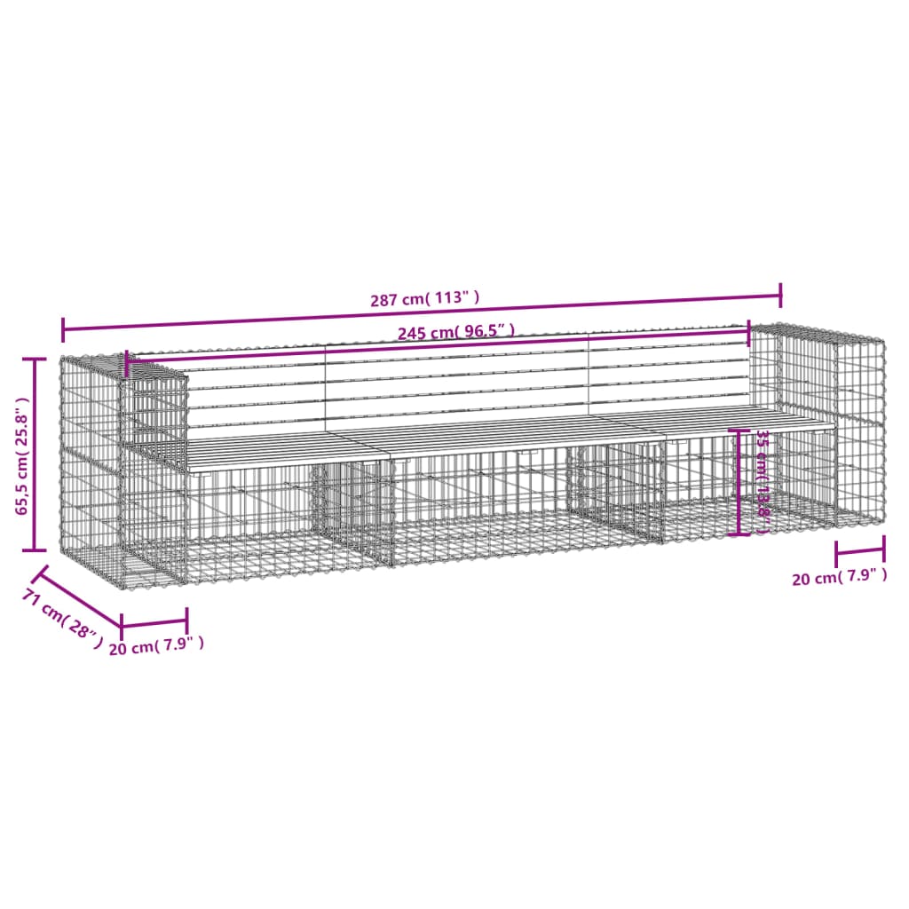 vidaXL Tuinbank schanskorfontwerp 287x71x65,5 cm geïmpregneerd hout