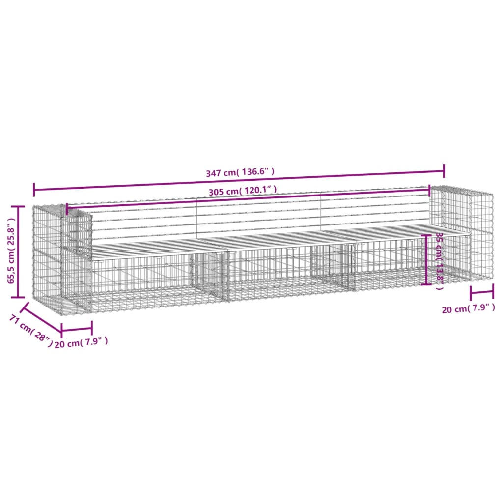 vidaXL Tuinbank schanskorfontwerp 347x71x65,5 cm massief grenenhout