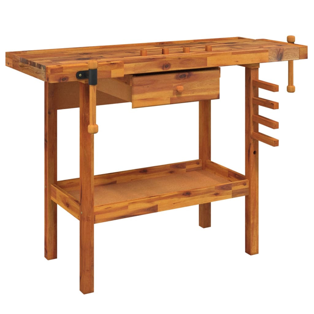 vidaXL Workbench with Drawer and Vises 124x52x83 cm Solid Acacia Wood