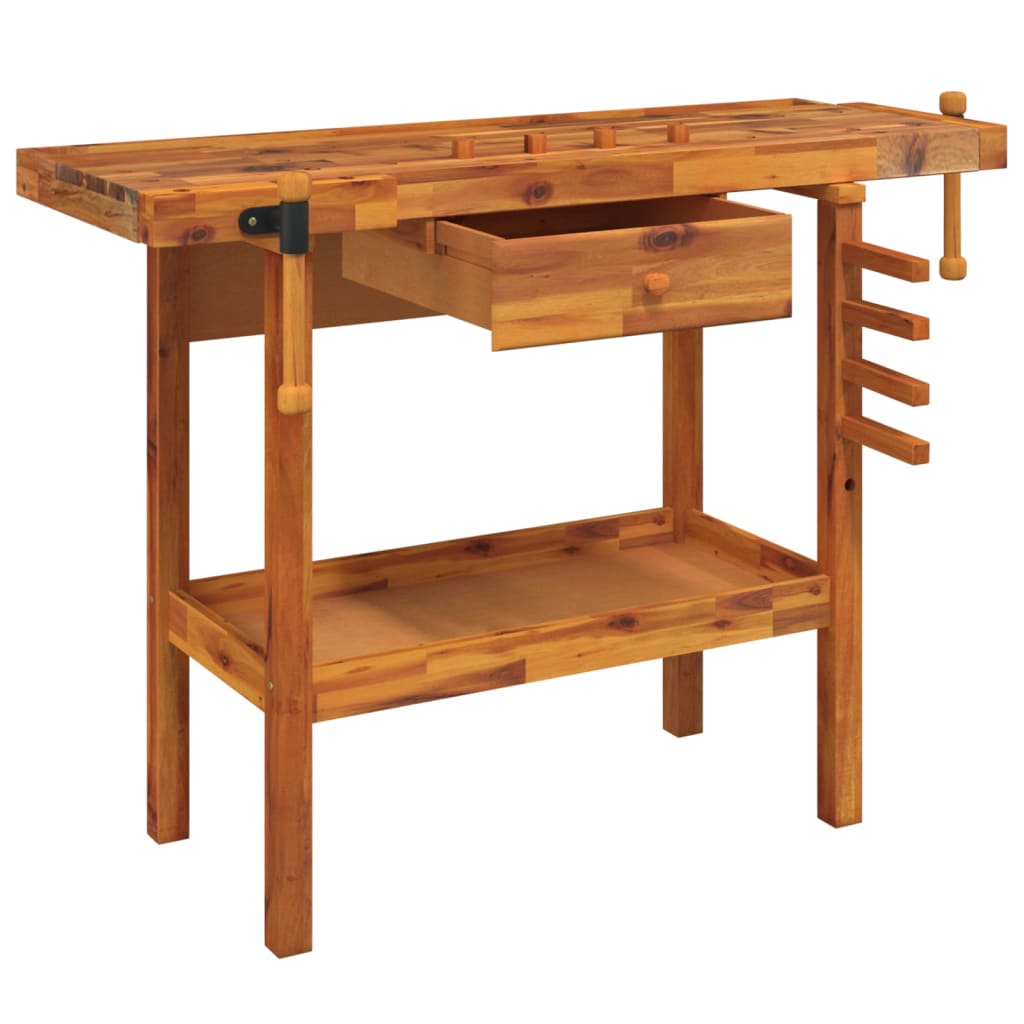 vidaXL Workbench with Drawer and Vises 124x52x83 cm Solid Acacia Wood
