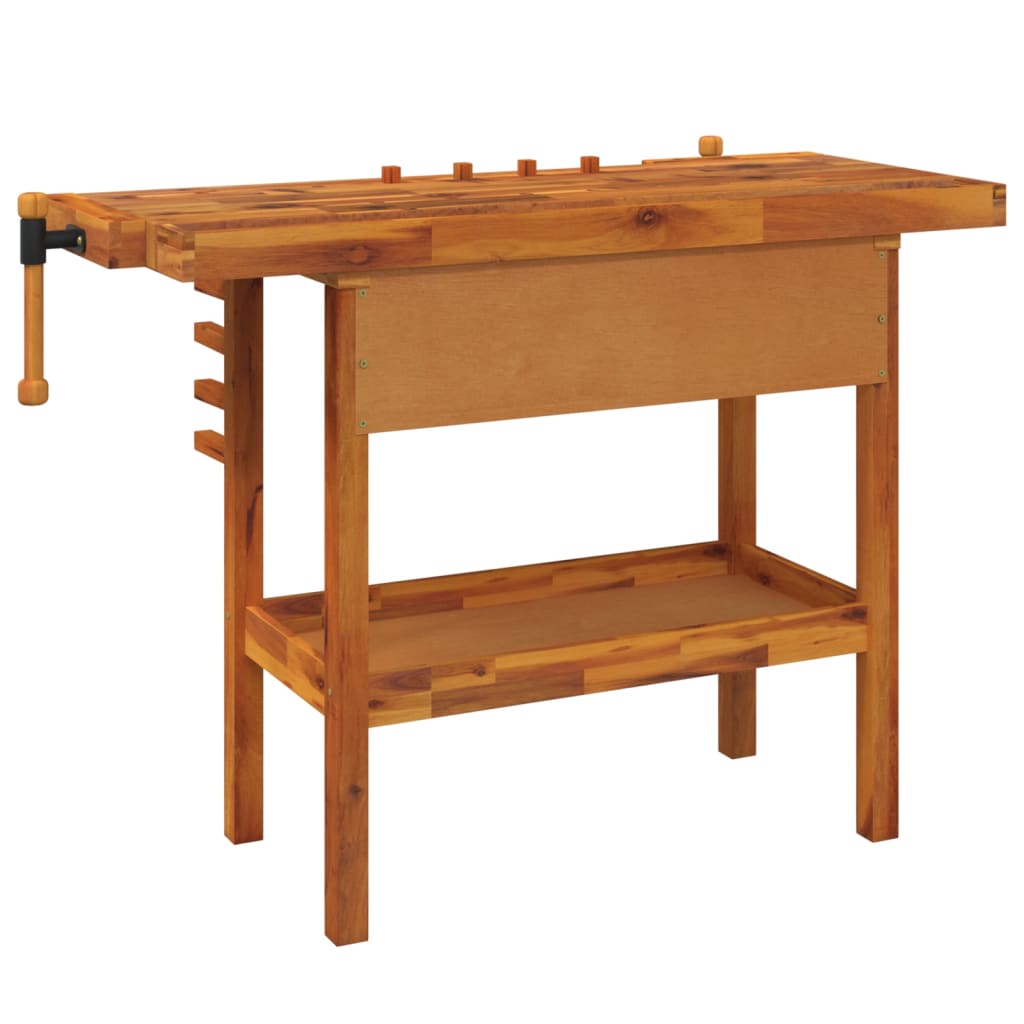 vidaXL Workbench with Drawer and Vises 124x52x83 cm Solid Acacia Wood