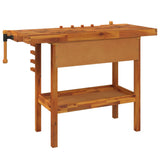vidaXL Workbench with Drawer and Vises 124x52x83 cm Solid Acacia Wood