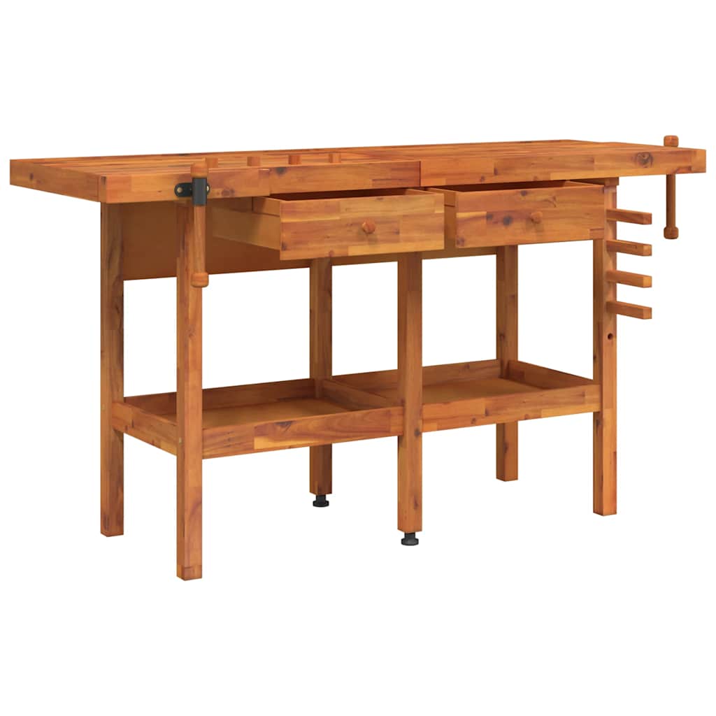 vidaXL Workbench with Drawers and Vices 162x62x83 cm Acacia Wood
