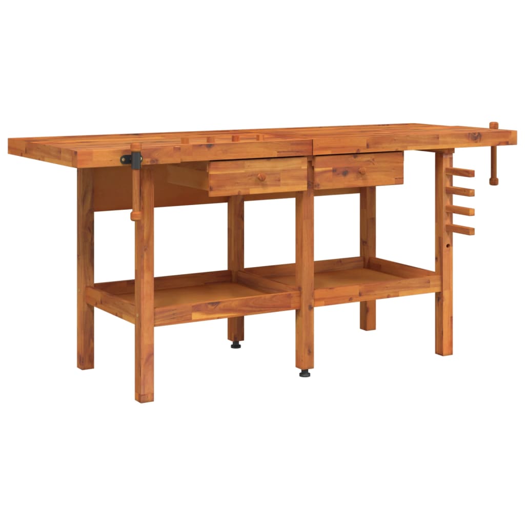 vidaXL Workbench with Drawers and Vices 192x62x83 cm Acacia Wood
