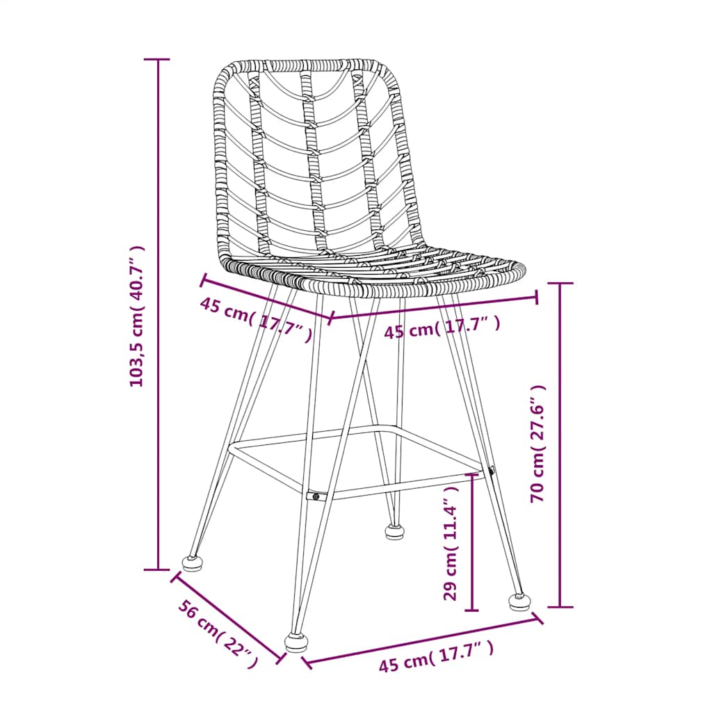 vidaXL Barkrukken 2 st 45x56x103,5 cm PE-ratten en staal