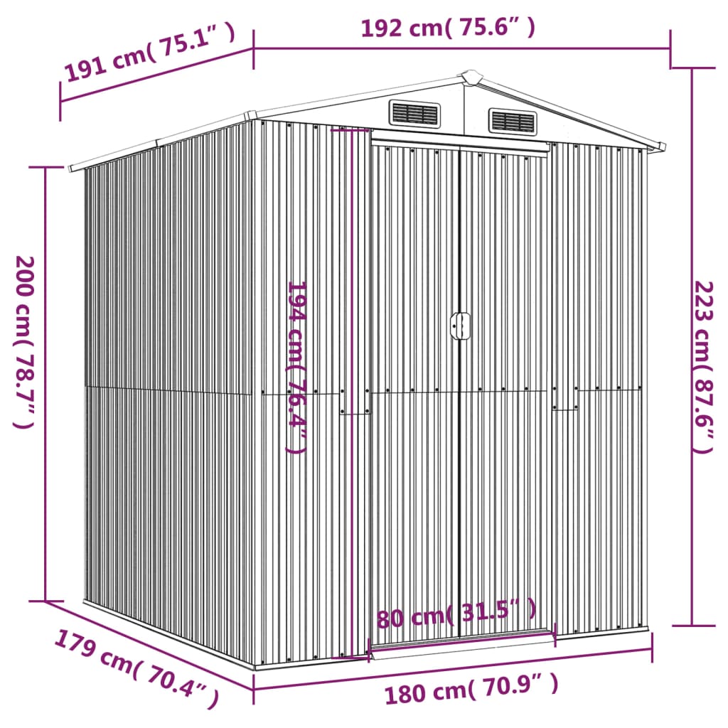 vidaXL Tuinschuur 192x191x223 cm gegalvaniseerd staal antracietkleurig