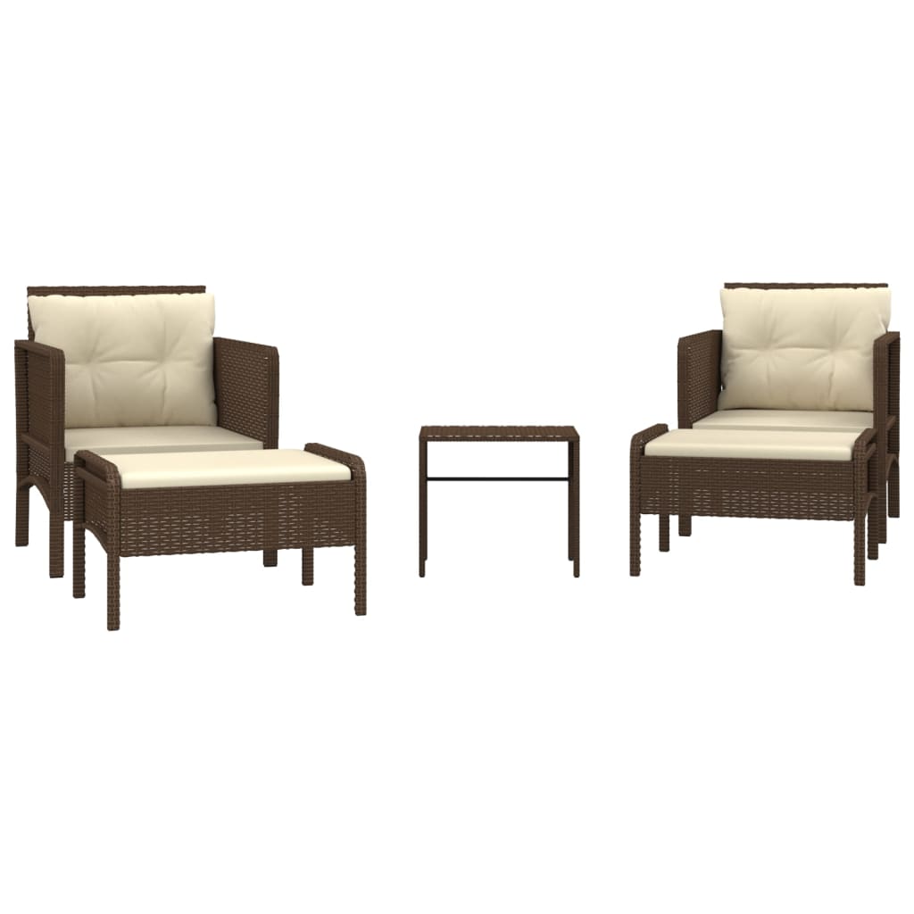 vidaXL 5-piece Lounge Set with Cushions Poly Rattan Brown