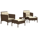 vidaXL 5-piece Lounge Set with Cushions Poly Rattan Brown