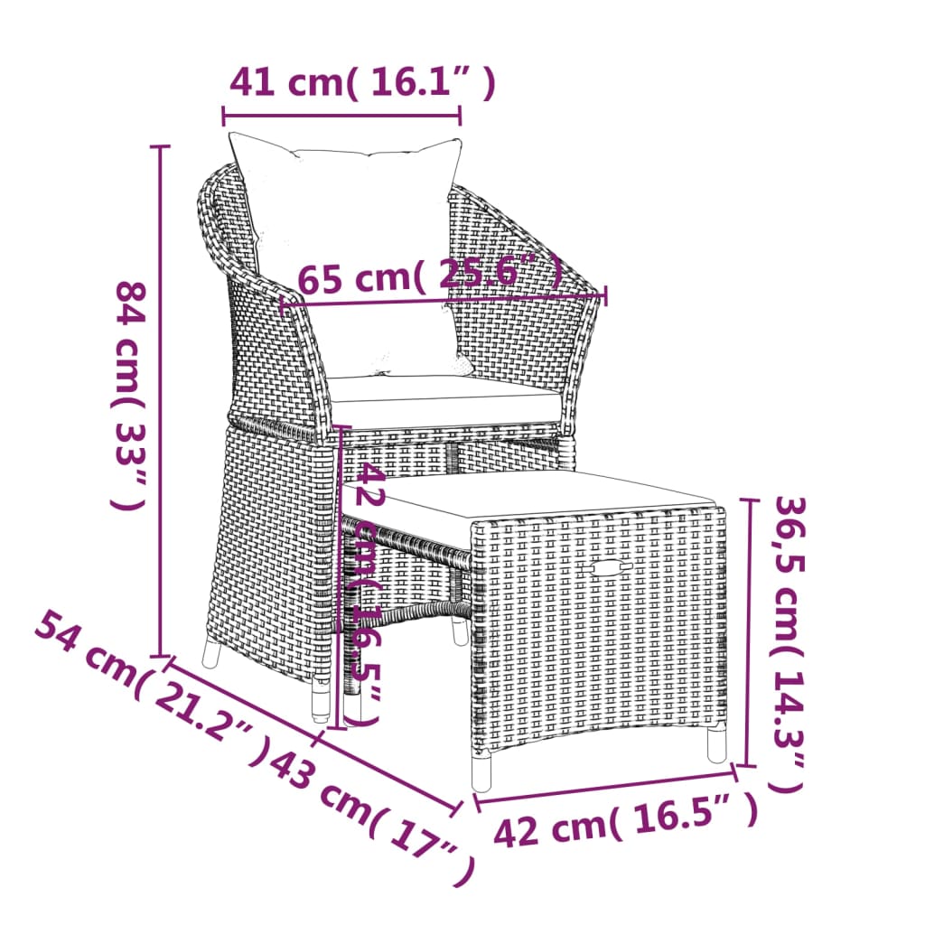 vidaXL 2-delige Loungeset met kussens poly rattan bruin
