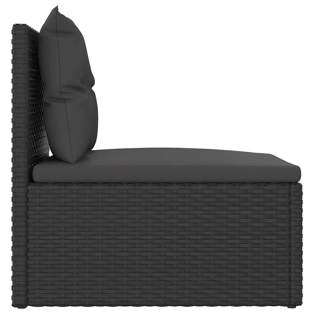 vidaXL Tuinmiddenbank met kussens poly rattan zwart