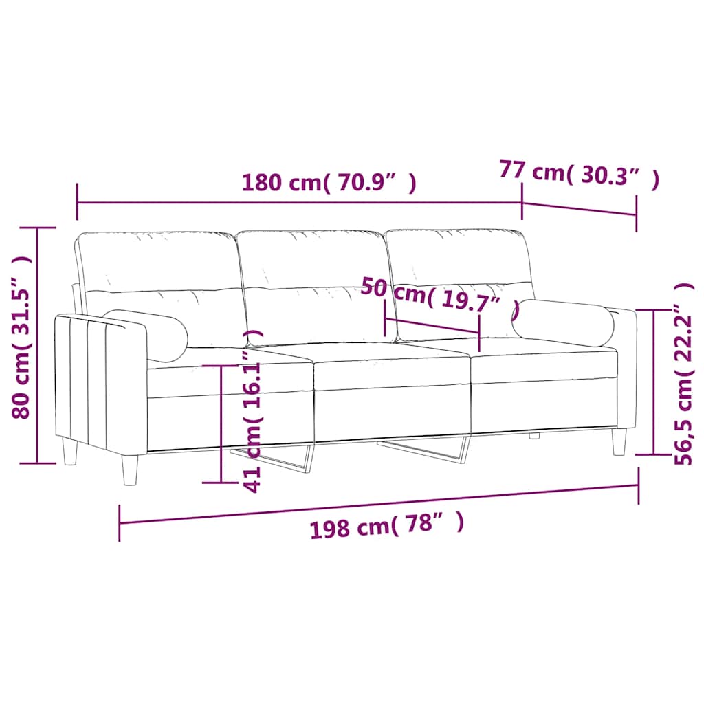 vidaXL Three-Seater Sofa with Cushions 210 cm Fabric Dark Grey