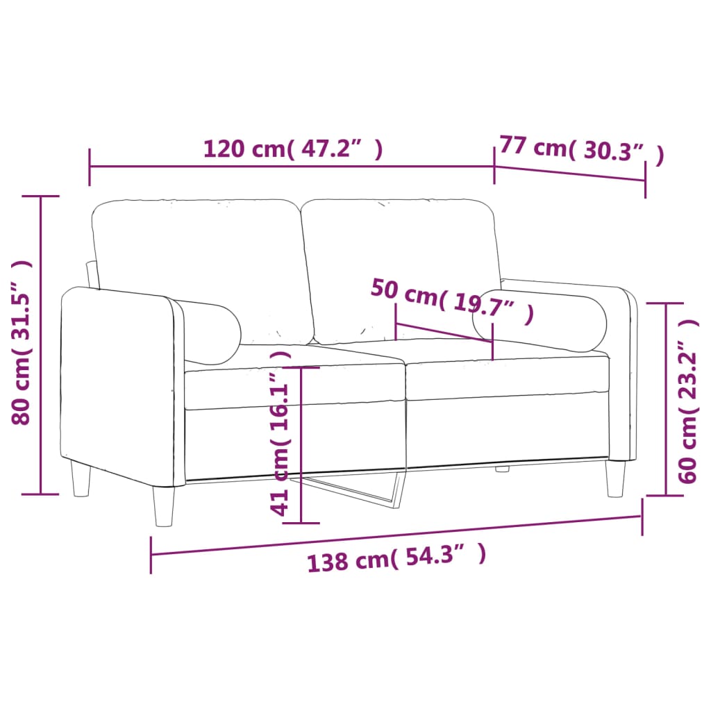 vidaXL Tweezitsbank met kussens 120 cm fluweel lichtgrijs