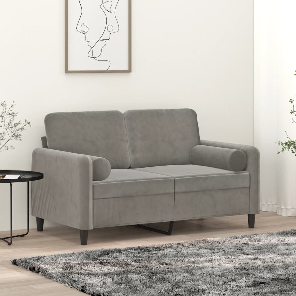 vidaXL Tweezitsbank met kussens 120 cm fluweel lichtgrijs