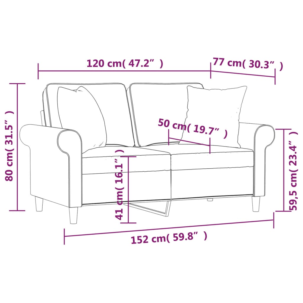 vidaXL Two-seater Sofa with Cushions 120 cm Fabric Dark Grey