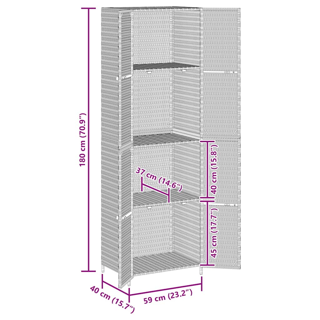 vidaXL Tuinkast 59x40x180 cm poly rattan zwart