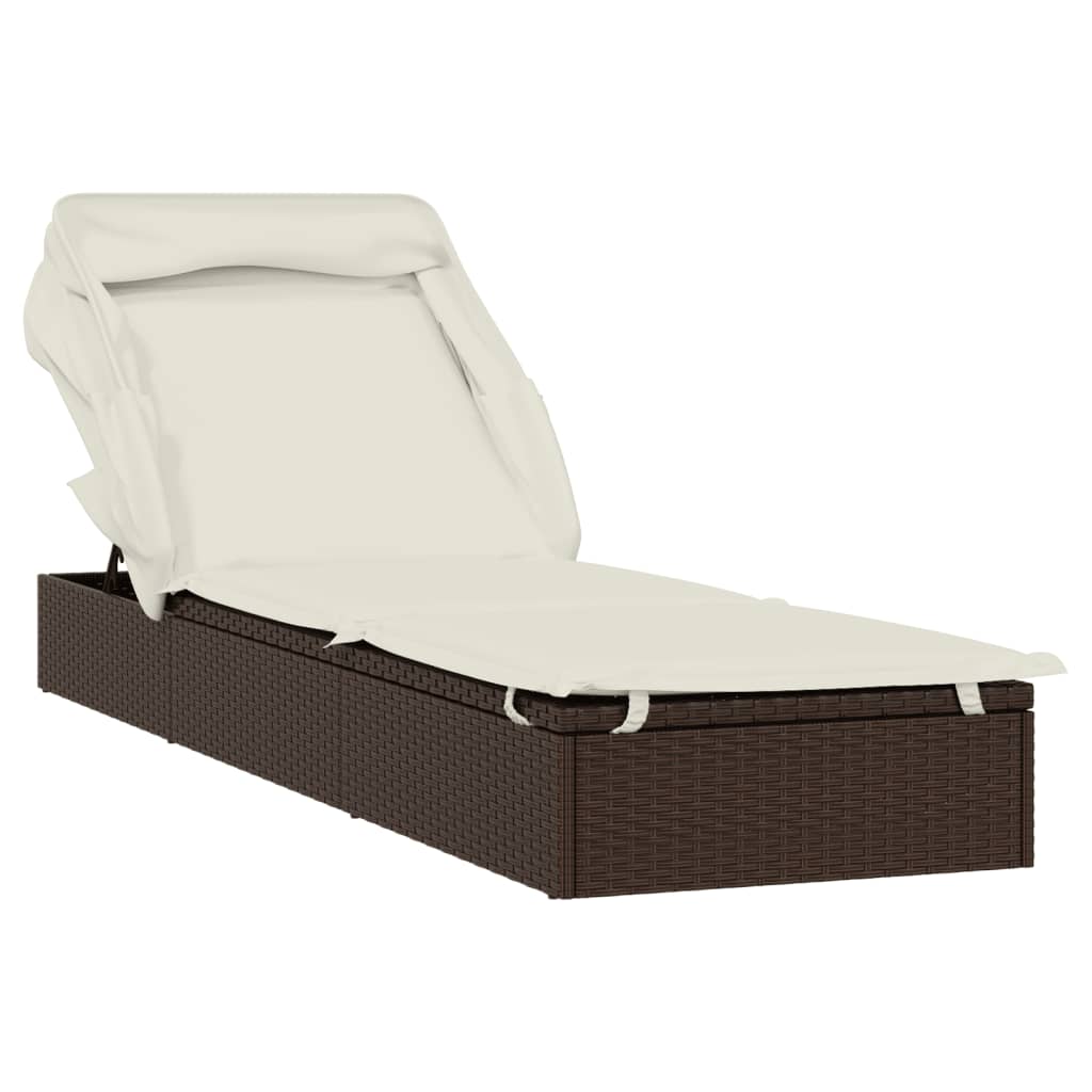 vidaXL Ligbed met inklapbaar dak 213x63x97 cm poly rattan bruin