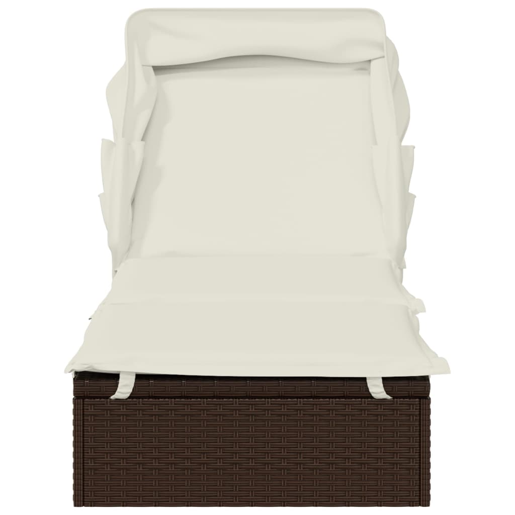 vidaXL Ligbed met inklapbaar dak 213x63x97 cm poly rattan bruin
