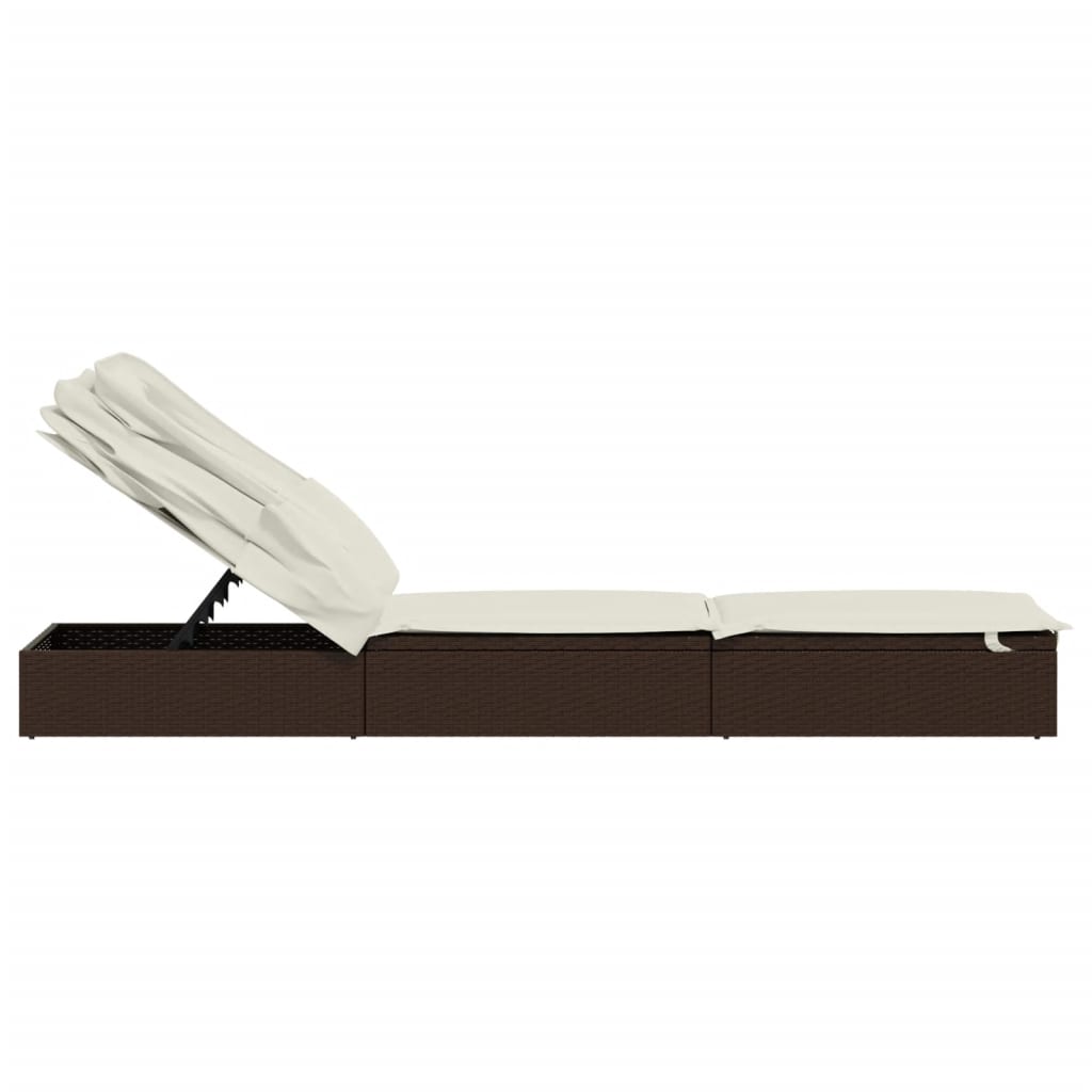 vidaXL Ligbed met inklapbaar dak 213x63x97 cm poly rattan bruin